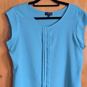 The Limited Blue Fitted Ribbed Cap Sleeve Blouse